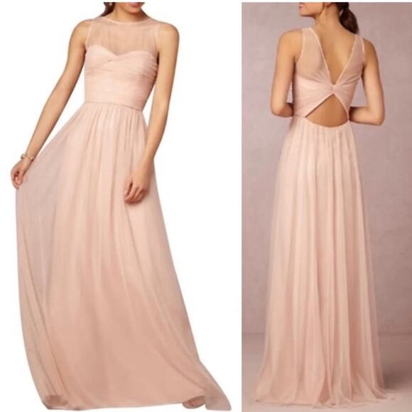 Amsale Pink Bridesmaid Illusion Sleeveless Prom Tulle Formal Maxi Dress Size 10 - Picture 1 of 7